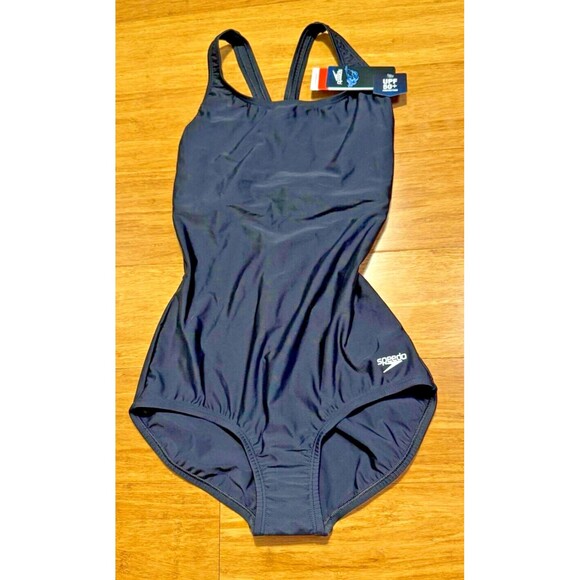 Speedo Women's Swimsuit One Piece PowerFlex Ultraback Solid Black Size 8 - Picture 1 of 4